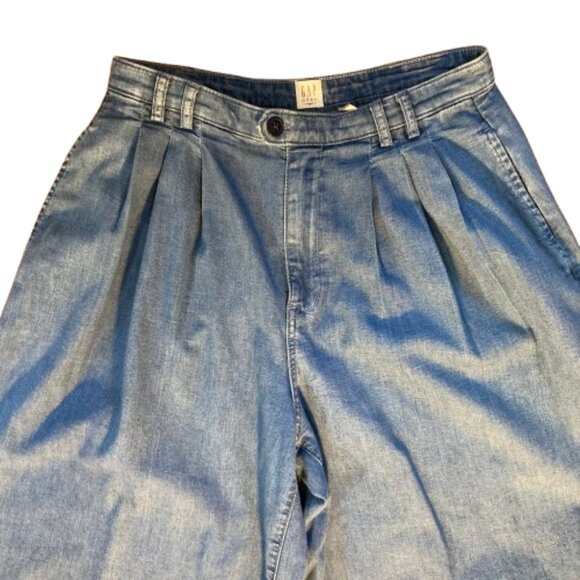 Gap + DOEN Jeans Wide Legs Pleated High Waist Ankle Length Medium Blue, size 6 - Picture 6 of 16